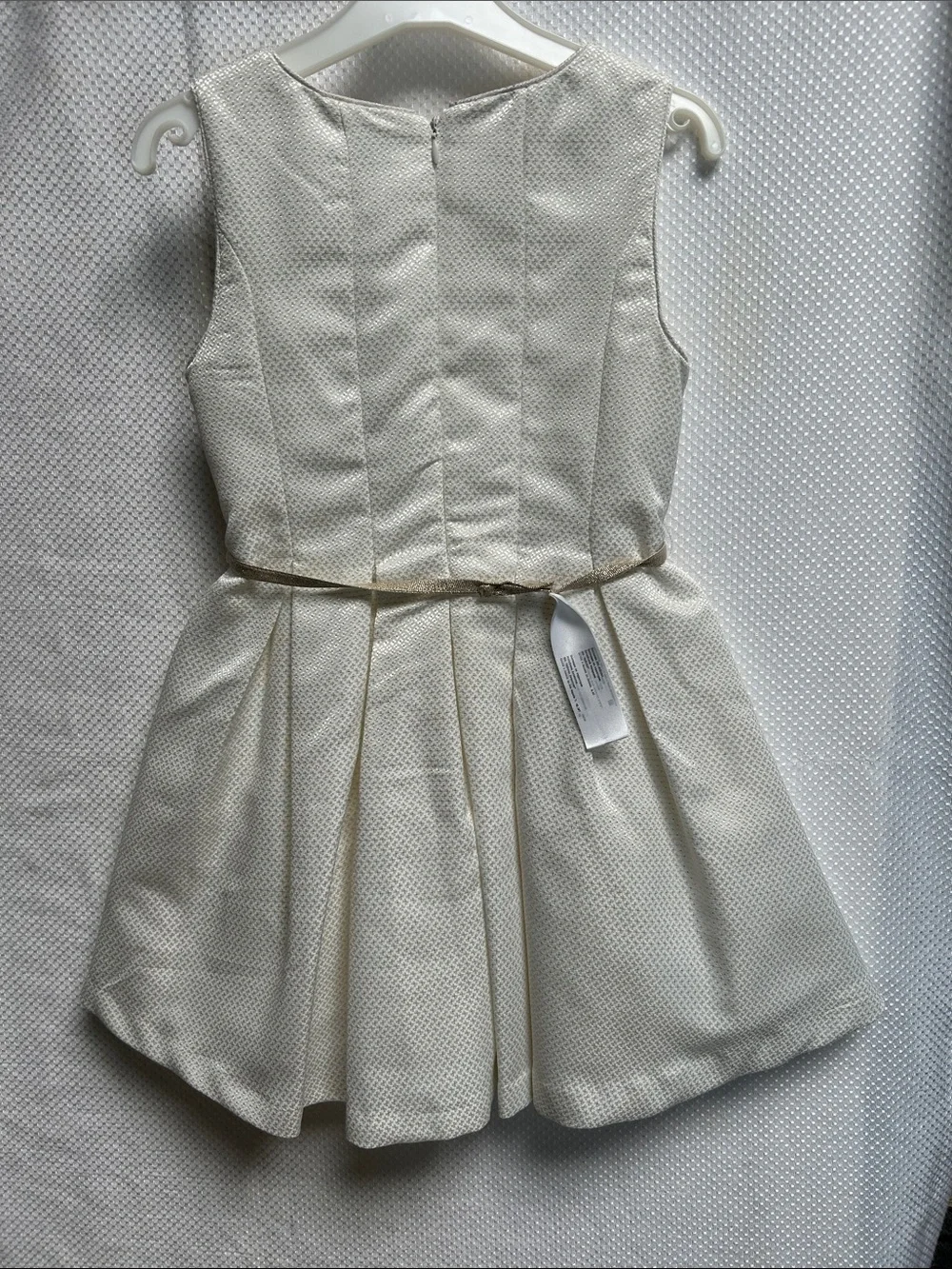 Mayoral Chic Ivory Fit-and-Flare Dress with Gold Trim. Size 10. NWT.